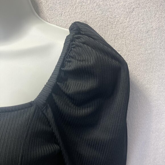 Free People Puff Shoulder Square Neck Shirt Womens Medium M Black Ribbed Stretch - Picture 9 of 13